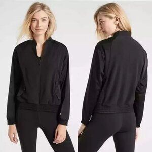 ATHLETA Zion Microfleece Full Zip Bomber Jacket Size Large Black